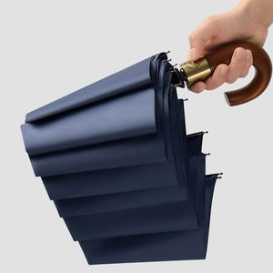 <span class=keywords><strong>Parapluie</strong></span> rétro <span class=keywords><strong>pliant</strong></span> entièrement automatique de haute qualité 3 fois poignée incurvée en bois massif avec <span class=keywords><strong>parapluie</strong></span> imprimé logo - Product Image 4