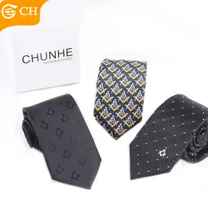 OEM ODM Fabricante Uniforme Gravatas Boa Qualidade Jacquard Woven Black Men's Ties Logotipo Personalizado 100% Poliéster Laço Maçônico