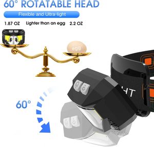 Waterproof Ultralight Camping Headlight Head Torch Cob Led Rechargeable Sensor Plastic Headlamp for Running Hiking - Product Image 5