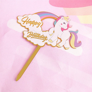 Proveedor de decoración de pasteles Nueva Venta caliente <span class=keywords><strong>Unicornio</strong></span> de dibujos animados Feliz cumpleaños Acrílico Cake Topper Cake Decoración Proveedor - Product Image 4