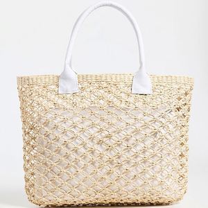 กระเป๋าโท้ทสานแบบเปิดสไตล์โบฮีเมียนสำหรับผู้หญิง ฤดูใบไม้ผลิ/ฤดูร้อน/ฤดูใบไม้ร่วง/ฤดูหนาว กระเป๋าชายหาด ทำจากฟางธรรมชาติ ถอดผ้าใบซับในได้ มีซิป - Product Image 1