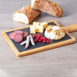 Usine en gros Rectangle Charcuterie planches de service <span class=keywords><strong>ardoise</strong></span> naturelle et planche de bois avec poignée pour pendaison de crémaillère - Product Image 1