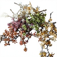Fleurs artificielles en soie faites main DIY transfrontalières, petites têtes d'orchidées à 4 branches, teintées, pour décoration de mariage rétro et d'ambiance