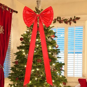 Gran rojo Navidad corona lazo envoltura manualidades DIY decoración Boutique colgante árbol de Navidad Topper arco para decoración interior al aire libre - Product Image 1