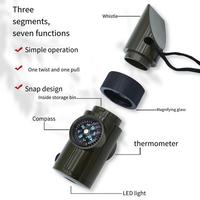 Kit de Survie d'Extérieur 7-en-1 de Poche Sifflet d'Urgence Lampe LED Boussole Thermomètre Cadran Affichage Numérique Étui pour le Camping