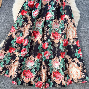 Robe florale épaules dénudées pour femme : Maxi taille haute coupe trapèze, imprimé baroque, <span class=keywords><strong>jupe</strong></span> <span class=keywords><strong>longue</strong></span> élégante pour soirée d'été et invitée de <span class=keywords><strong>mariage</strong></span> - Product Image 6