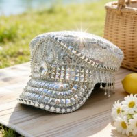 Bérets en gros à sequins argentés, chapeaux et casquettes de fête à pampilles et strass avec logo personnalisé pour femmes, Rave, Halloween