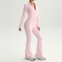 Ensemble de yoga et de fitness pour femmes : Leggings push-up à manches longues avec fermeture éclair, tenue de sport nude pour l'entraînement et la course