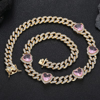 Hip Hop 10mm Zircon Chaîne Cubaine Ouvert Chrome Rose Coeurs En Forme De Collier De Mode Bijoux Colliers En Gros Colliers pour Femmes