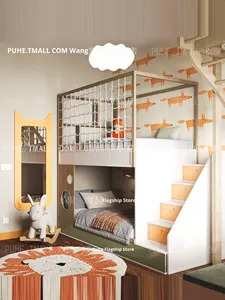 <span class=keywords><strong>Lit</strong></span> superposé en bois personnalisable de 1,35 m pour adolescents, usage domestique, avec filet de sécurité et dimensions uniformes (largeur/<span class=keywords><strong>hauteur</strong></span>) pour chambre à coucher - Product Image 4