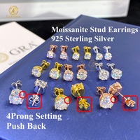 Boucles d'Oreilles VVS Diamant de Grossiste Prix d'Usine en Argent Sterling 925 Moissanite Taille Ronde 5mm 6.5mm 8mm pour Hommes Femmes