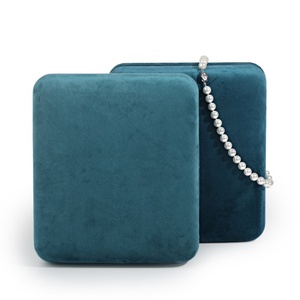 Handmade <b>Blue</b> Velvet PU Jewelry <b>Box</b> Modern Square Rectangular Packaging for Bracelets and Necklaces - Product Image 1