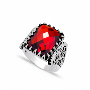 Ottoma Style Rectangle Cut Garnet Gemstone Ottoman Design <b>Men</b> <b>Rings</b> Authentic <b>Men</b> <b>Ring</b> Wholesale Handmade 925 Sterling <b>Silver</b> - Product Image 2