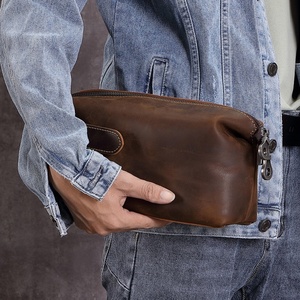 Crazy Horse Leather Vintage Open Top Layer Genuine Leather <b>Storage</b> Bag Multi-function Cowhide Men's <b>Toiletry</b> Bag - Product Image 3