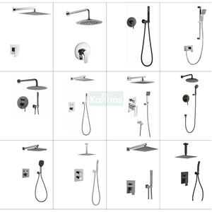 Juego <span class=keywords><strong>de</strong></span> Ducha <span class=keywords><strong>de</strong></span> Cuatro Vías, Negro, Cuadrado, Cabezal <span class=keywords><strong>de</strong></span> Ducha Grande, Montado en <span class=keywords><strong>la</strong></span> Pared, Tipo Lluvia, Mezclador para Bañera, Salida <span class=keywords><strong>de</strong></span> Agua para Baño, Oculto - Product Image 4