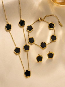 Set di Gioielli in Acciaio Inossidabile Placcato Oro 18K, Elegante e alla <span class=keywords><strong>Moda</strong></span> per Uso Quotidiano e Vacanze, Impermeabile e Resistente allo Sbiadimento - Product Image 1