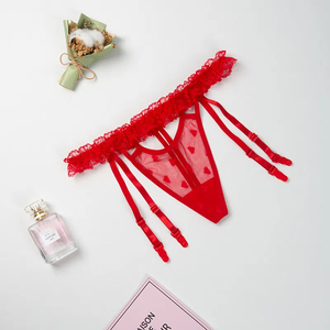Femmes Sexy Dentelle Jarretière String Lingerie Sheer Mesh Coeur Motif Jarretelles Culotte avec 4 Bretelles pour Bas Boudoir - Product Image 2
