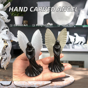 Hot Sale Hand Carved Black Obsidian White Selenite <b>Angel</b> Fairy Tree Figurine for Christmas Feng Shui Decor <b>Gift</b> - Product Image 2