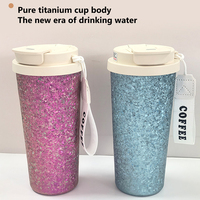 Bouteille isotherme en titane pur de 500 ml avec double couvercle, tasse à café portable isolée sous vide pour l'extérieur