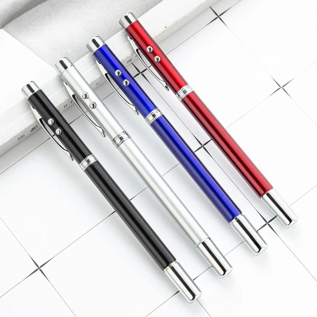 5 in 1 Red Laser Pointer Retractable Telescopic Antenna Teaching Pointer Magnet Pen LED Flashlight Ball Pen with Metal Case