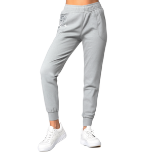 Pantalones Jogger de Lona Elástica de Mujer, de Talle Alto, Vintage, Gris Claro, Cómodos, con Estampado de Leopardo, de Pierna Recta Estilo Hip Hop - Product Image 1