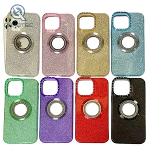 Newest Glitter Diamond Circle Magnetic Wireless Charging TPU PC Shiny Mobile Phone Cover Case For IPhone 13 14 Pro Max
