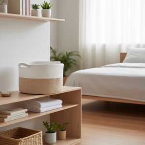 Panier de rangement en corde de coton 20 x 20 x 13 avec poignées, style simple, pour usage domestique, rangement d'objets divers - Product Image 2