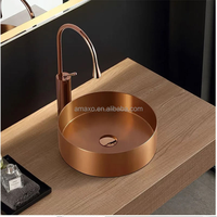 Lavabo rond en surface solide pour hôtel, à poser sur comptoir, avec drain poli