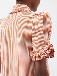 Produttori di abbigliamento <span class=keywords><strong>Mini</strong></span> abiti personalizzati donna <span class=keywords><strong>vestiti</strong></span> di moda estiva Ruffles cotone lino rosa bianco abito scozzese da donna - Product Image 4