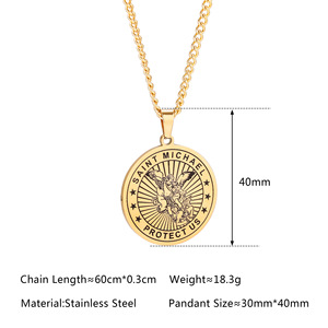 Nouveau pendentif rond en acier inoxydable Jingxiang Foreign Trades, collier de protection de la marque Seven S Michael - Product Image 2