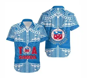 توا ساموا الرجبي هاواي قميص أزرق سماء تصميم مخصص عطلات شاطئ هاواي للرجال بيع مباشر من المصنعين
