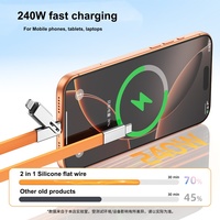 Câble de charge rapide double tête en silicone liquide plat 2-en-1 240W Source Factory pour ordinateurs portables et smartphones
