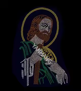 Personnalisé Bling Vierge Marie et Saint-Jude <span class=keywords><strong>Strass</strong></span> Motif Hotfix <span class=keywords><strong>Strass</strong></span> Transfert Conceptions Pierres De Cristal pour Hommes <span class=keywords><strong>T</strong></span>-shirts - Product Image 2