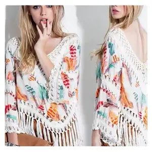 Neuankömmling Boheme Frauen Kimono Bikini Sommer Quaste Sexy Bade bekleidung Cover Up Beach Dress