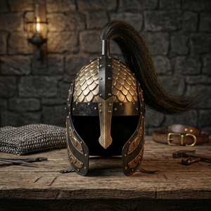 Casco de Armadura de Latón Chapado en Oro con Crin Negra, Estilo Antiguo, para Cosplay de Fantasía, Pieza de Exhibición - Product Image 3