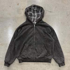 OEM Tùy Chỉnh 500gsm Nặng Boxy Quá Khổ Áo Mặt Trời Faded 100% Bông Pháp Terry Flannel Dây Kéo Hai Lớp Có Thể Đảo Ngược Áo - Product Image 2