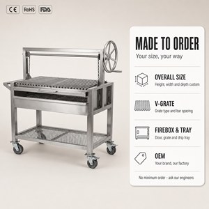 <span class=keywords><strong>Barbecue</strong></span> au charbon de bois en acier inoxydable pour l'Argentine <span class=keywords><strong>avec</strong></span> grille réglable 800x450 mm, grille de <span class=keywords><strong>barbecue</strong></span> en V et roues verrouillables, personnalisable OEM - Product Image 3