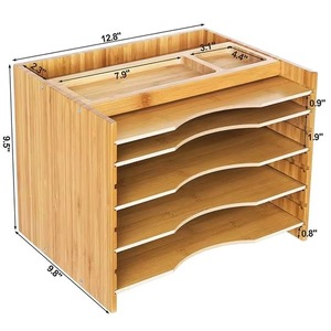 This natural bamboo office book, magazine, and <b>file</b> rack/organizer box features adjustable shelves for efficient <b>storage</b>. - Product Image 5