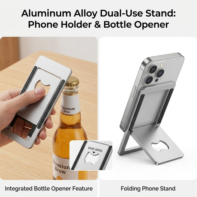 Ultra Slim Aluminum Card Phone Stand A201, Portable Foldable Pocket Cell Phone Holder, Adjustable Desktop Smartphone Stand