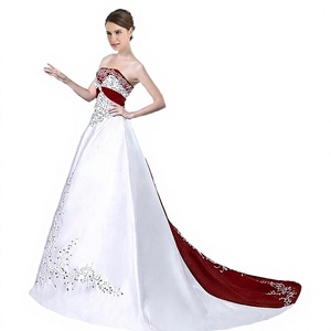 Robe de mariée vintage blanche et violette grande taille, sans bretelles, à lacets, longueur ras du sol, en satin, dos en dentelle, style robe de bal - Product Image 4