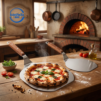 Pelle à pizza en acier inoxydable avec manche en bois, écologique, personnalisée, ronde, pour la cuisson au four, outil de pâtisserie