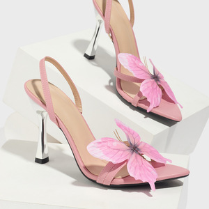 Farfalla tridimensionale a punta da donna decorata sandali <span class=keywords><strong>con</strong></span> <span class=keywords><strong>tacco</strong></span> alto galvanizzati, <span class=keywords><strong>scarpe</strong></span> da donna, tacchi alti <span class=keywords><strong>rosa</strong></span> - Product Image 3