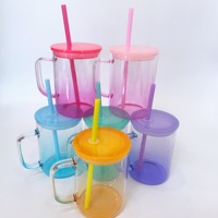 Entrepôt USA Ombre Jelly 15oz 17oz Tasses vierges transparentes à sublimation avec couvercle en plastique PP et paille Verres à boire de forme élégante