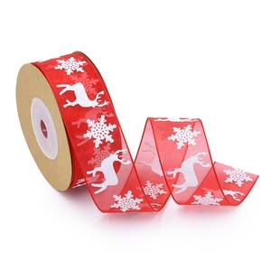 2.5CM Largeur Festive Noël Ruban Polyester <span class=keywords><strong>Organza</strong></span> avec <span class=keywords><strong>Flocon</strong></span> <span class=keywords><strong>De</strong></span> <span class=keywords><strong>Neige</strong></span> Cerf Motif pour Boîte Cadeau Décoration Pendant La Saison Des Vacances - Product Image 5