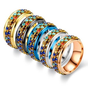 Ensemble de bagues rotatives en cristal or rose pour femmes, avec strass, bijoux en acier inoxydable pour mariage - Product Image 1