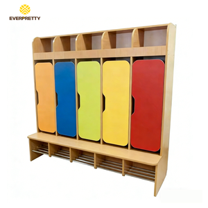 Meubles de classe pour école maternelle, armoire pour enfants d'âge préscolaire, armoire à vêtements en bois pour enfants, armoire avec porte pour 4 enfants - Product Image 2