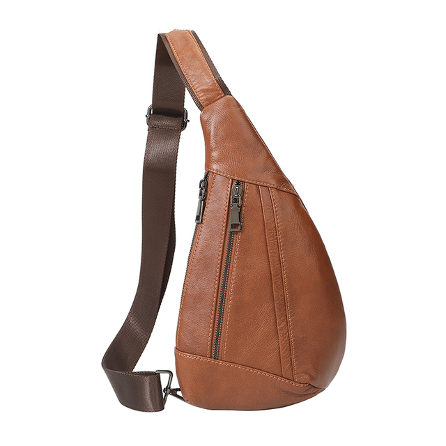 In stock custom logo genuine leather chest crossbody anti theft sling bag for men