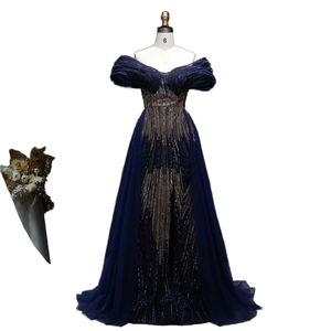 Robe de soirée longue en mousseline de soie à volants, style A, ornée de perles de luxe, col cœur élégant, pour femmes, pour les fêtes et les bals - Product Image 1