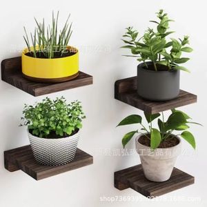 Cross-border wooden <b>wall</b>-<b>mounted</b> flower rack, simple <b>wall</b>-<b>mounted</b> <b>shelf</b>, decorative <b>shelf</b> for living room, bathroom, and - Product Image 1