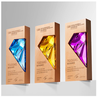 Trophée en cristal taillé sur mesure, plaque de base en bois noir, bleu ou transparent gravée, cadeau de reconnaissance d'entreprise
